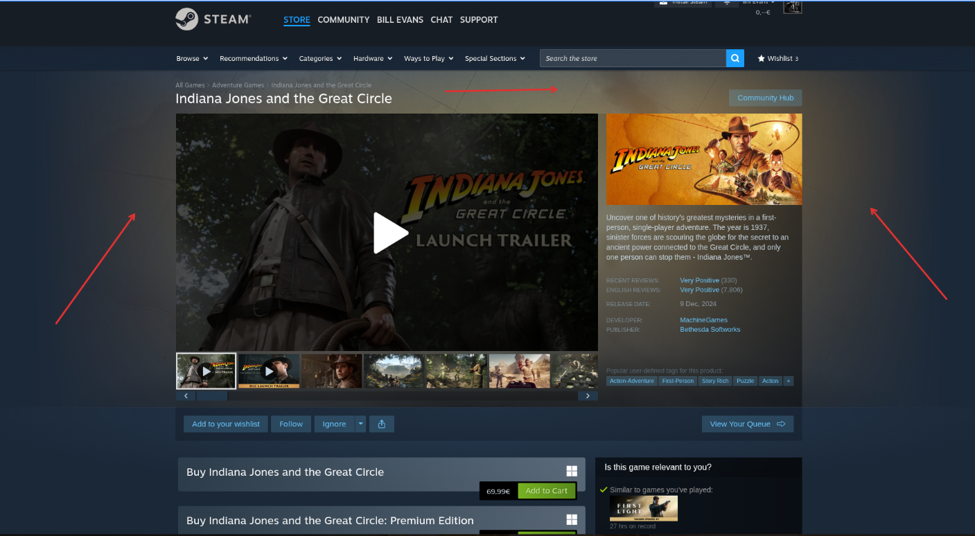 Indiana Jones Store Page Background visad på butikssidan i Steam